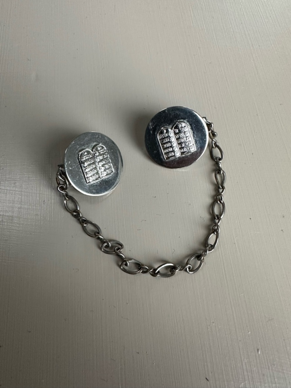Silver Tone Ten Commandments Prayer Shawl or Sweater Clips Vintage Gothic